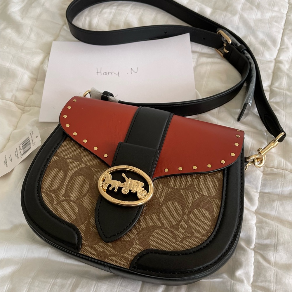 COACH Georgie Saddle Bag In Colorblock Signature Canvas With Rivets